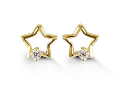 14K Star Single CZ Screwback Stud Earrings
