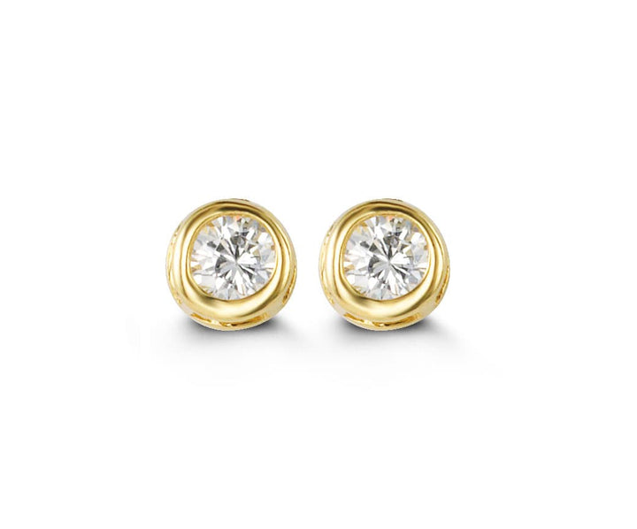 14K Bezel-Set CZ Screwback Stud Earrings - 14k Yellow Gold