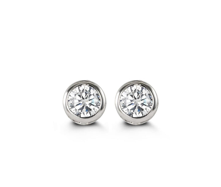 14K Bezel-Set CZ Screwback Stud Earrings - 14k White Gold