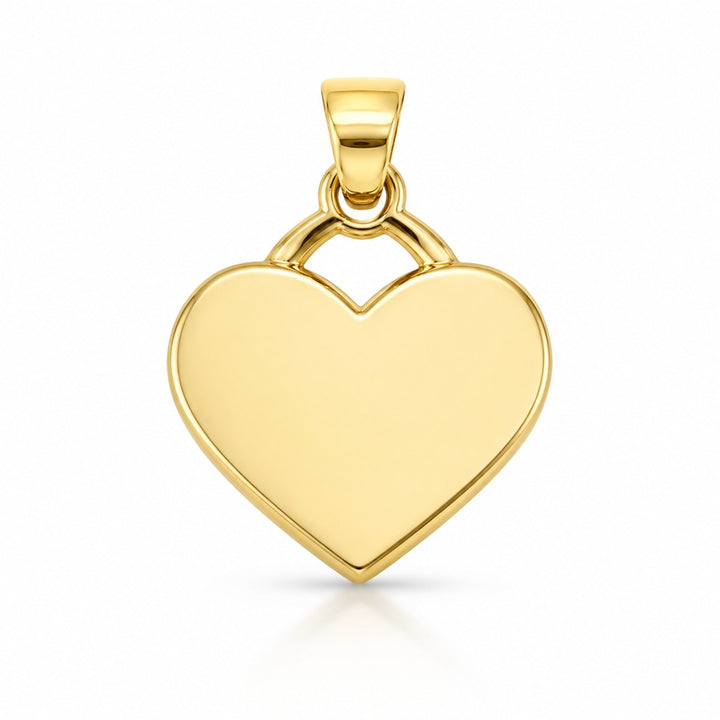 14K yellow gold hollow flat heart pendant, small size
