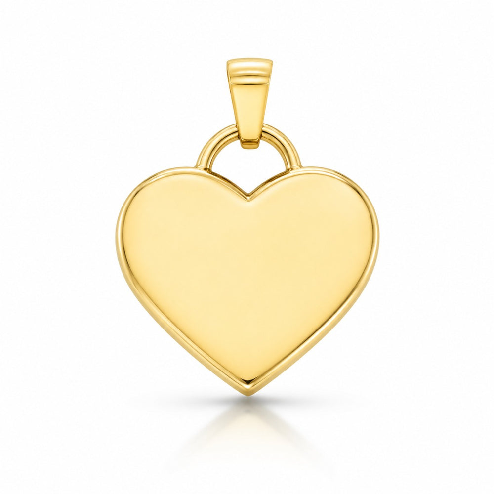 14K yellow gold hollow flat heart pendant, classic size