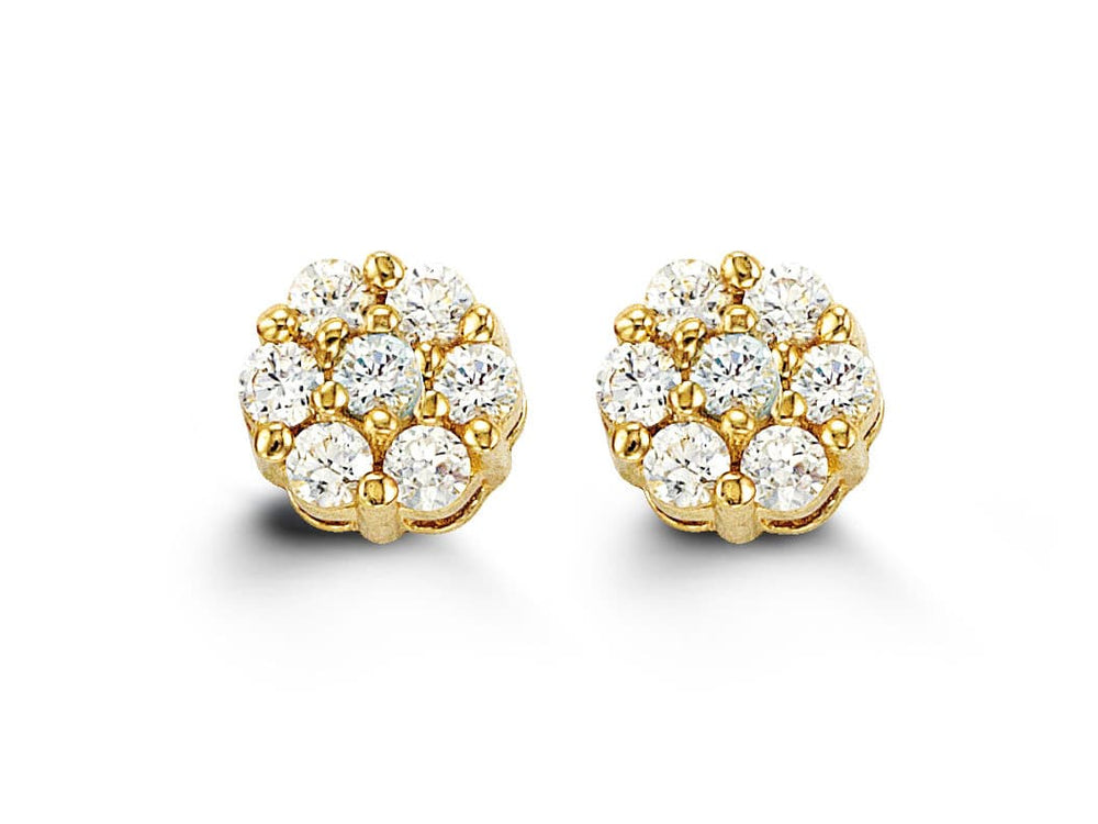 14K Cluster Daisy-Shaped CZ Stud Earrings - April (clear CZ)