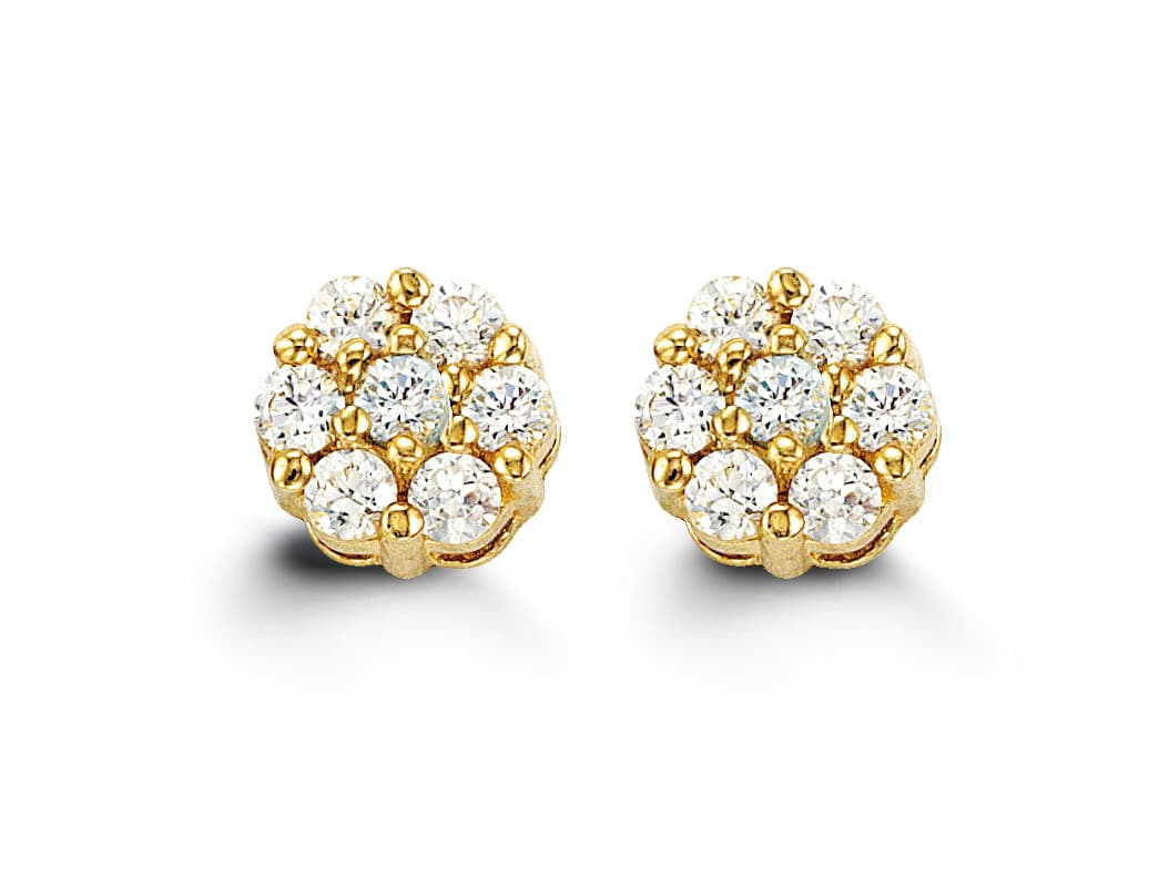 14K Cluster Daisy-Shaped CZ Stud Earrings - April (clear CZ)