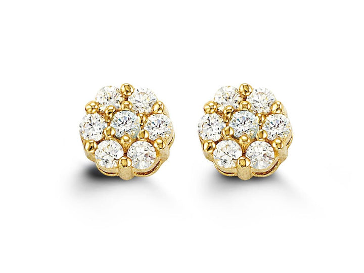 14K Cluster Daisy-Shaped CZ Stud Earrings - April (clear CZ)