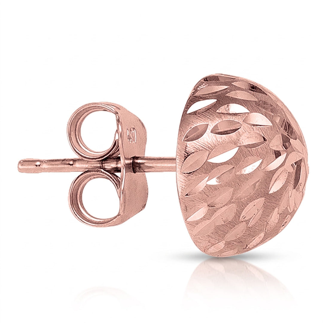 Pink Gold Half Ball Diamond Cut Stud Earrings