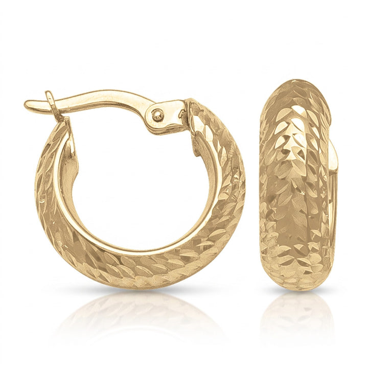 Yellow Gold Diamond Cut Hoop Earrings, 15.4mm