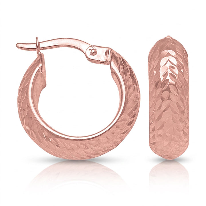 Rose Gold Diamond Cut Domed Hoop Earrings, 15.4mm