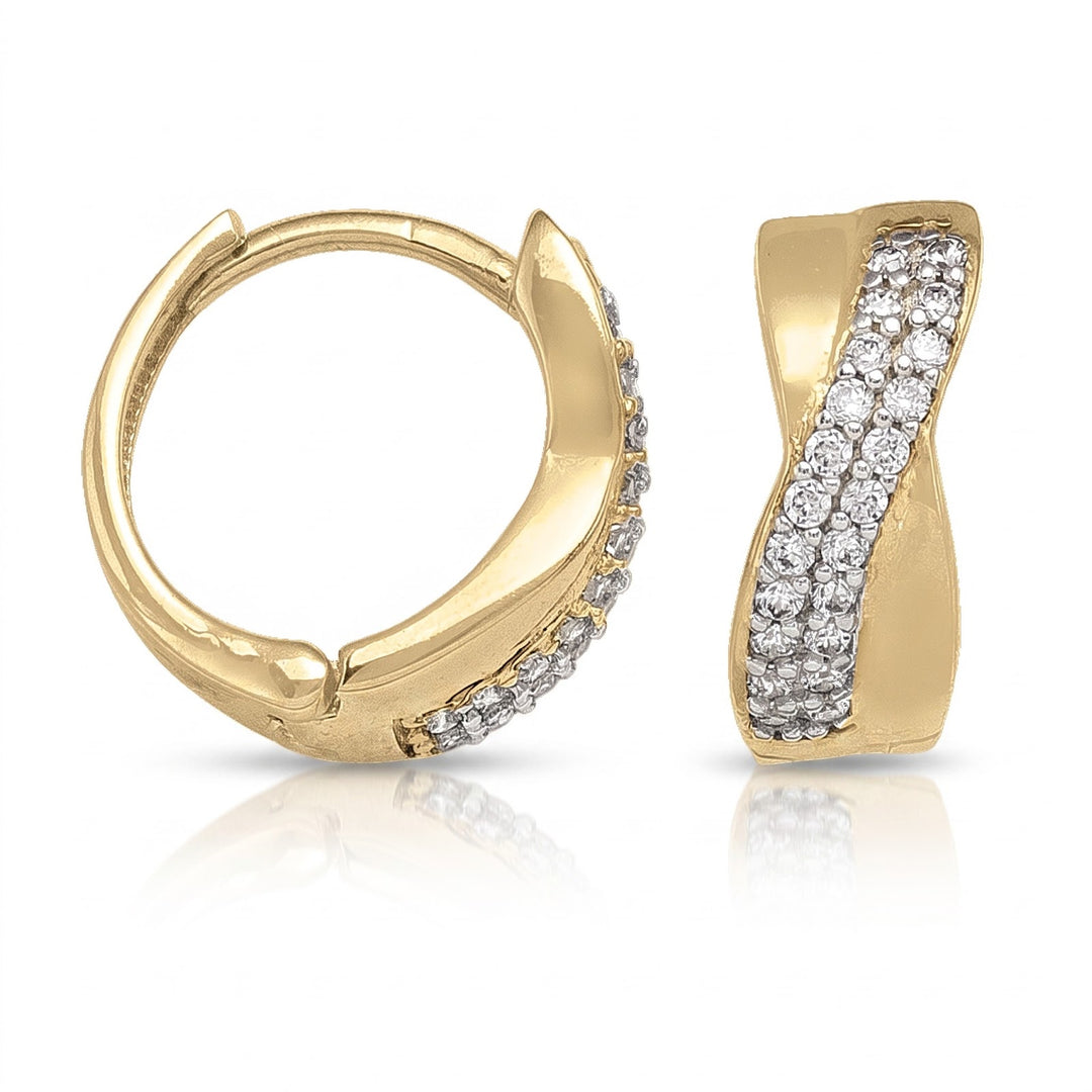 Yellow Gold CZ Huggie Hoop Earrings, 13.3mm