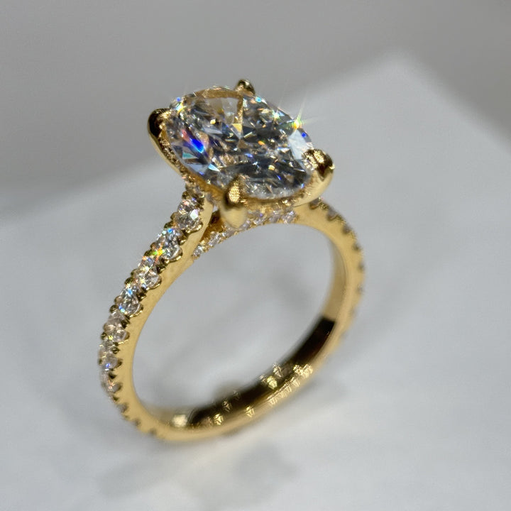 2.84 Ct Oval Lab-Grown Diamond Hidden Halo Pavé Engagement Ring in 14K Yellow Gold — D/VS1 IGI Certified — View 3