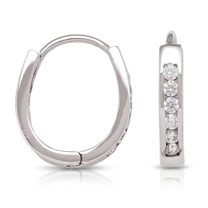 White Gold CZ Huggie Hoop Earrings, 13mm