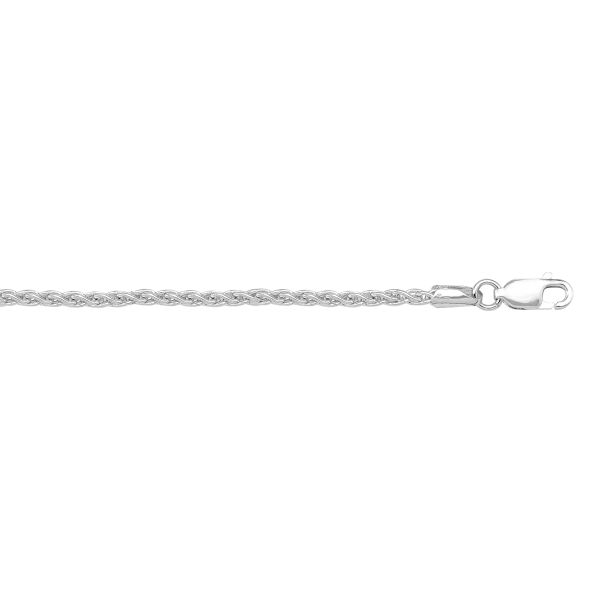 White Gold Solid Diamond-Cut Wheat Chain Necklace — 1.8mm