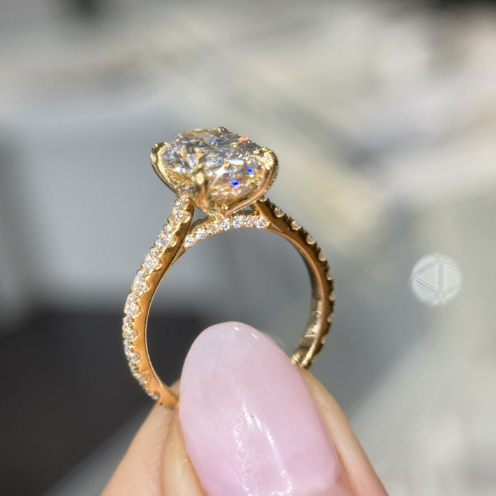 2.84 Ct Oval Lab-Grown Diamond Hidden Halo Pavé Engagement Ring in 14K Yellow Gold — D/VS1 IGI Certified — View 8