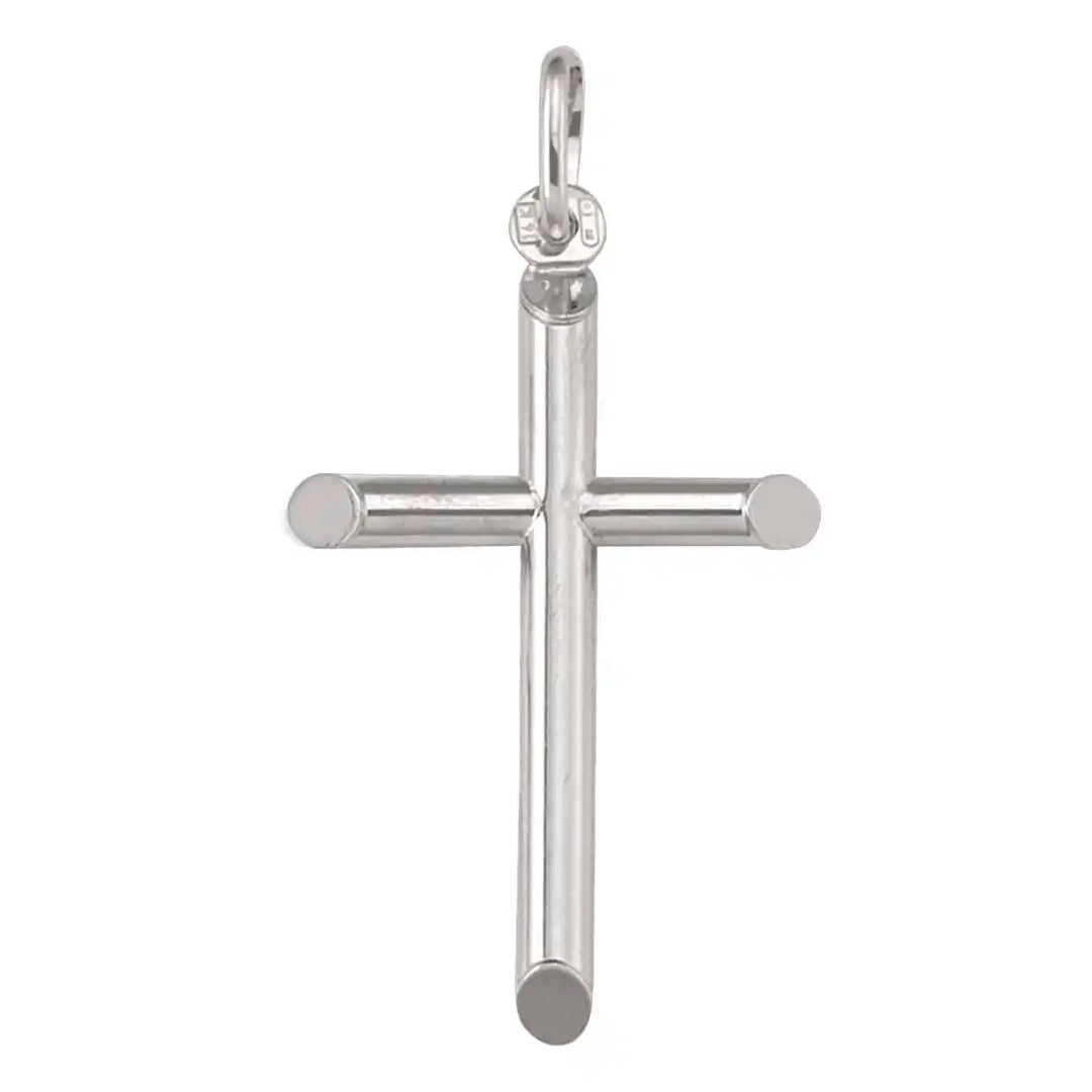 Tubular Latin White Gold Cross Pendant on white background