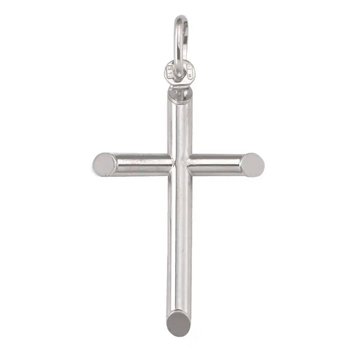 Tubular Latin White Gold Cross Pendant on white background