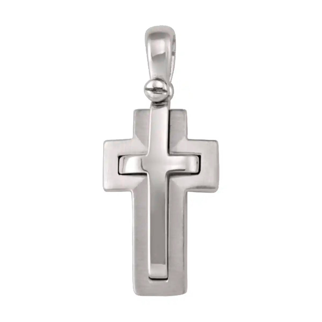 Layered Latin White Gold Cross Pendant on white background