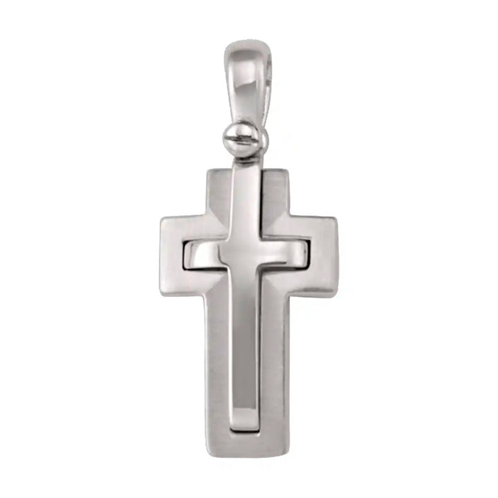 Layered Latin White Gold Cross Pendant on white background