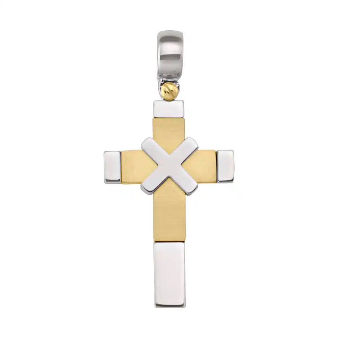 Modern Latin Two-Tone Gold Cross Pendant on white background
