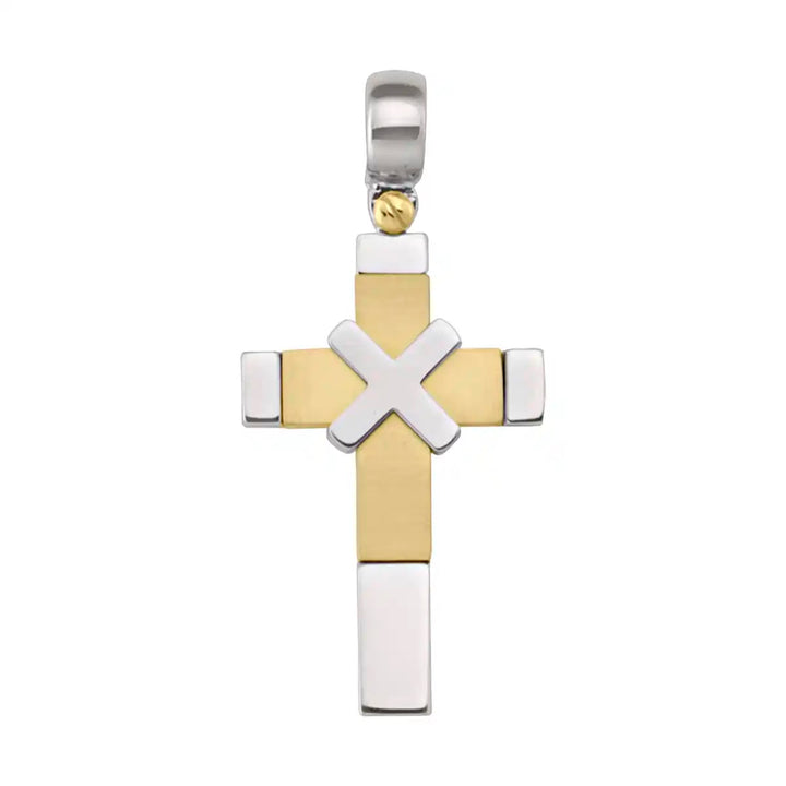 Modern Latin Two-Tone Gold Cross Pendant on white background