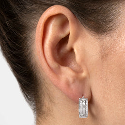 White Gold CZ Huggie Hoop Earrings, 13.1mm - worn on ear
