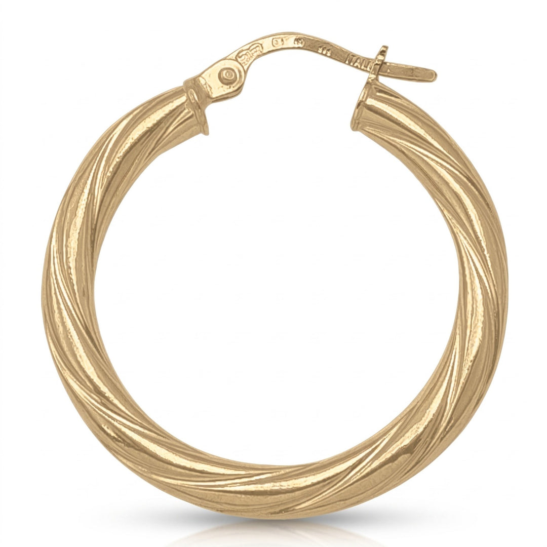 Yellow Gold Twisted 3mm Tube Hoop Earrings, 25.1mm