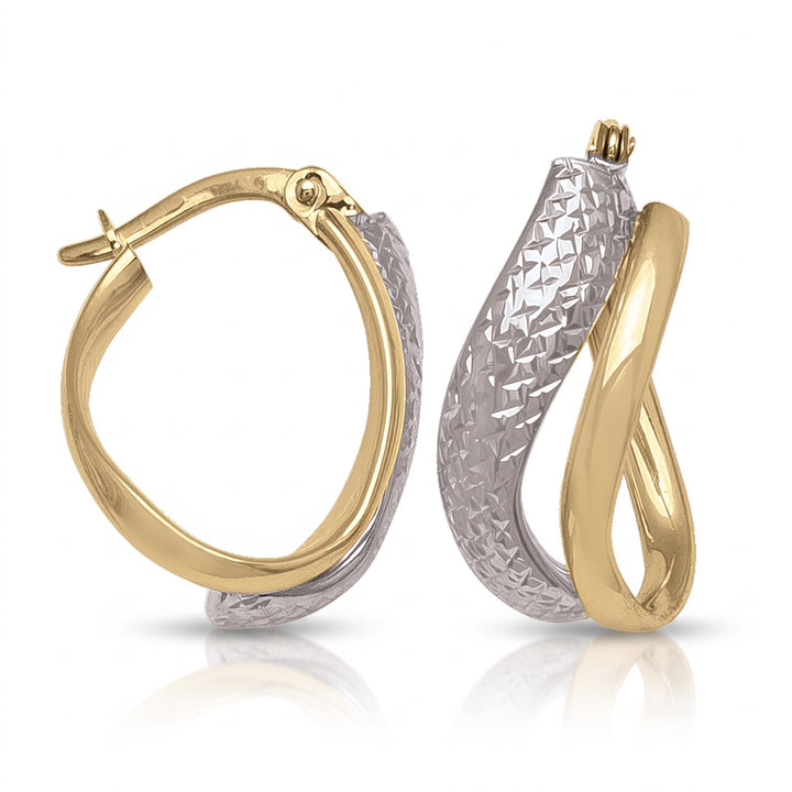 Two Tone Fancy Hoop Earrings, 14mm