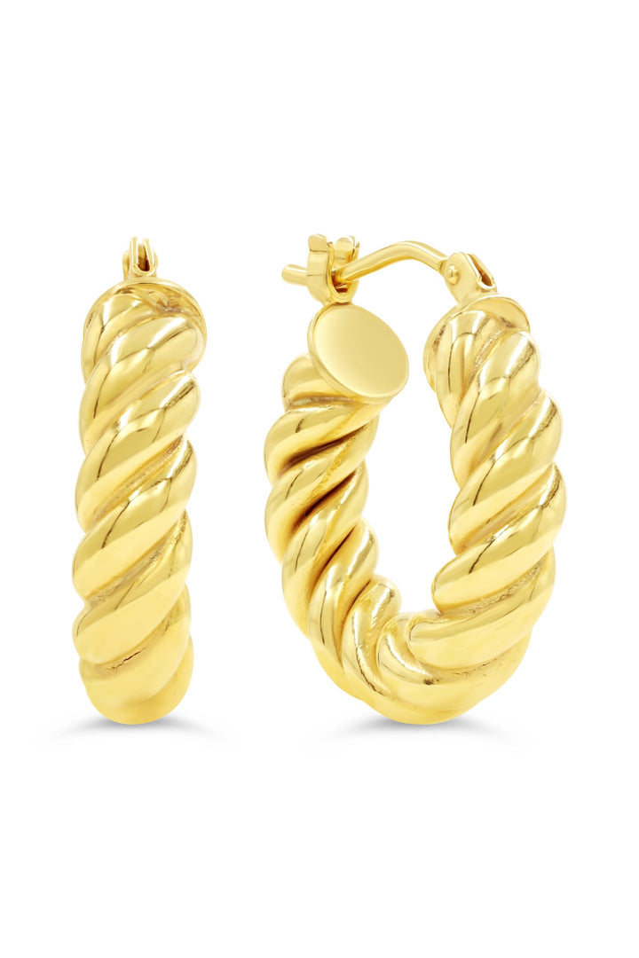 Luxurious 10K Yellow Gold Twisted Hoop Earrings