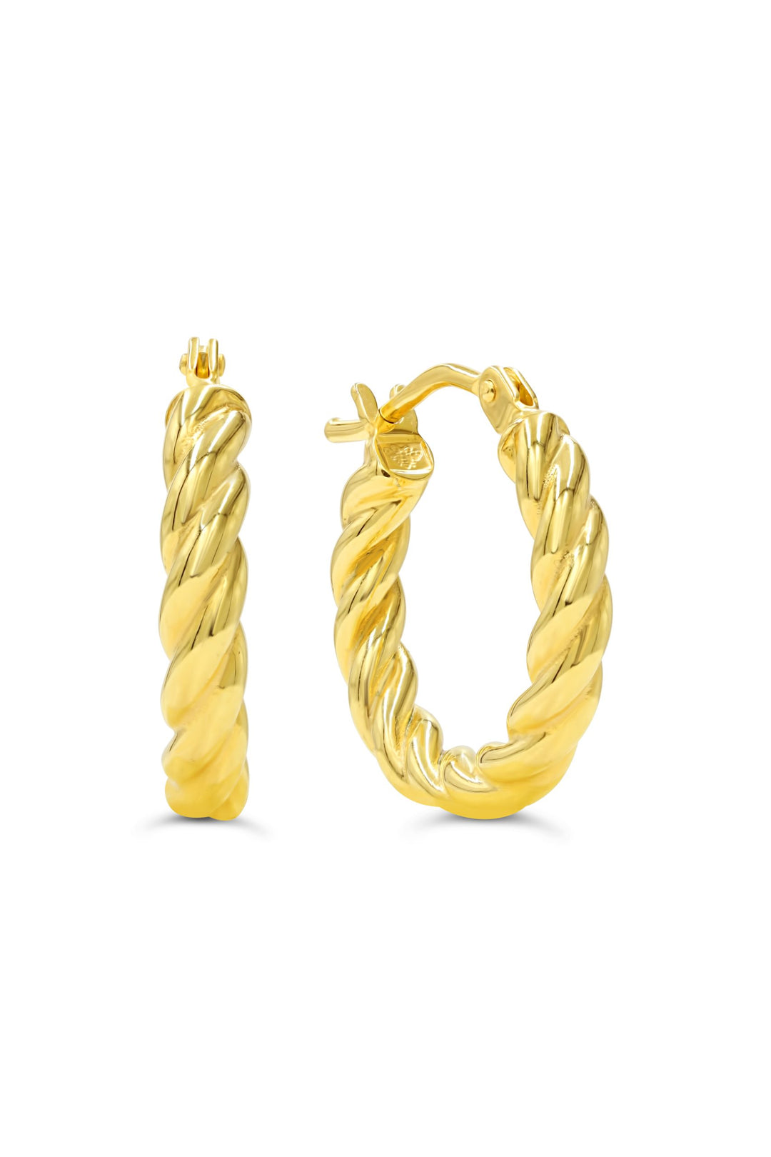 10k yellow gold twisted hoop earrings with a polished finish.