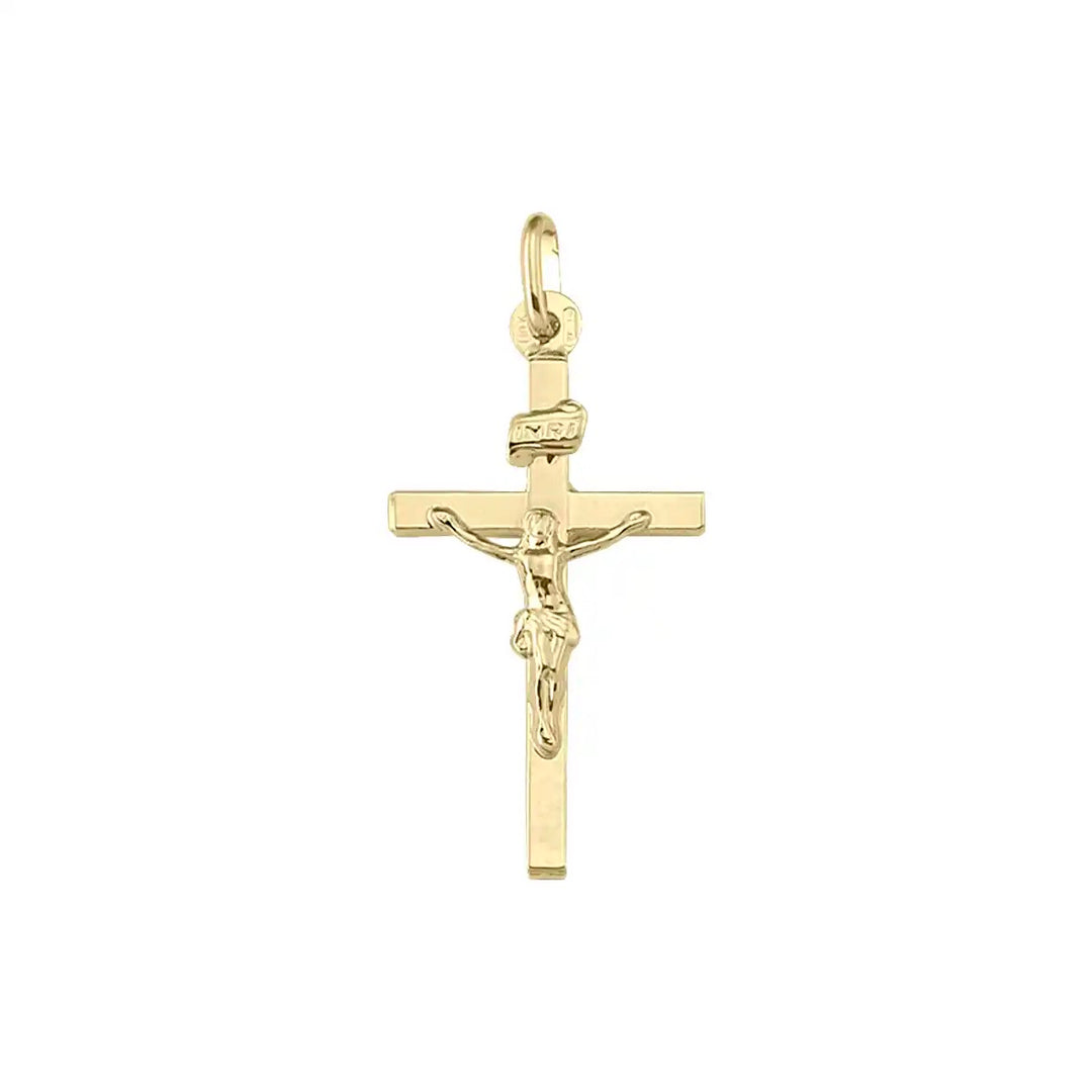 Latin Crucifix Yellow Gold Cross Pendant on white background