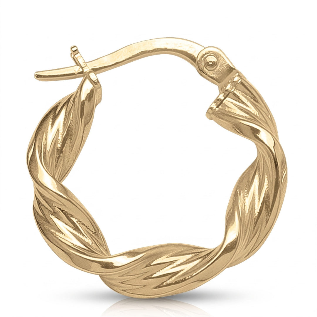 Yellow Gold Twisted Hoop Earrings, 17mm