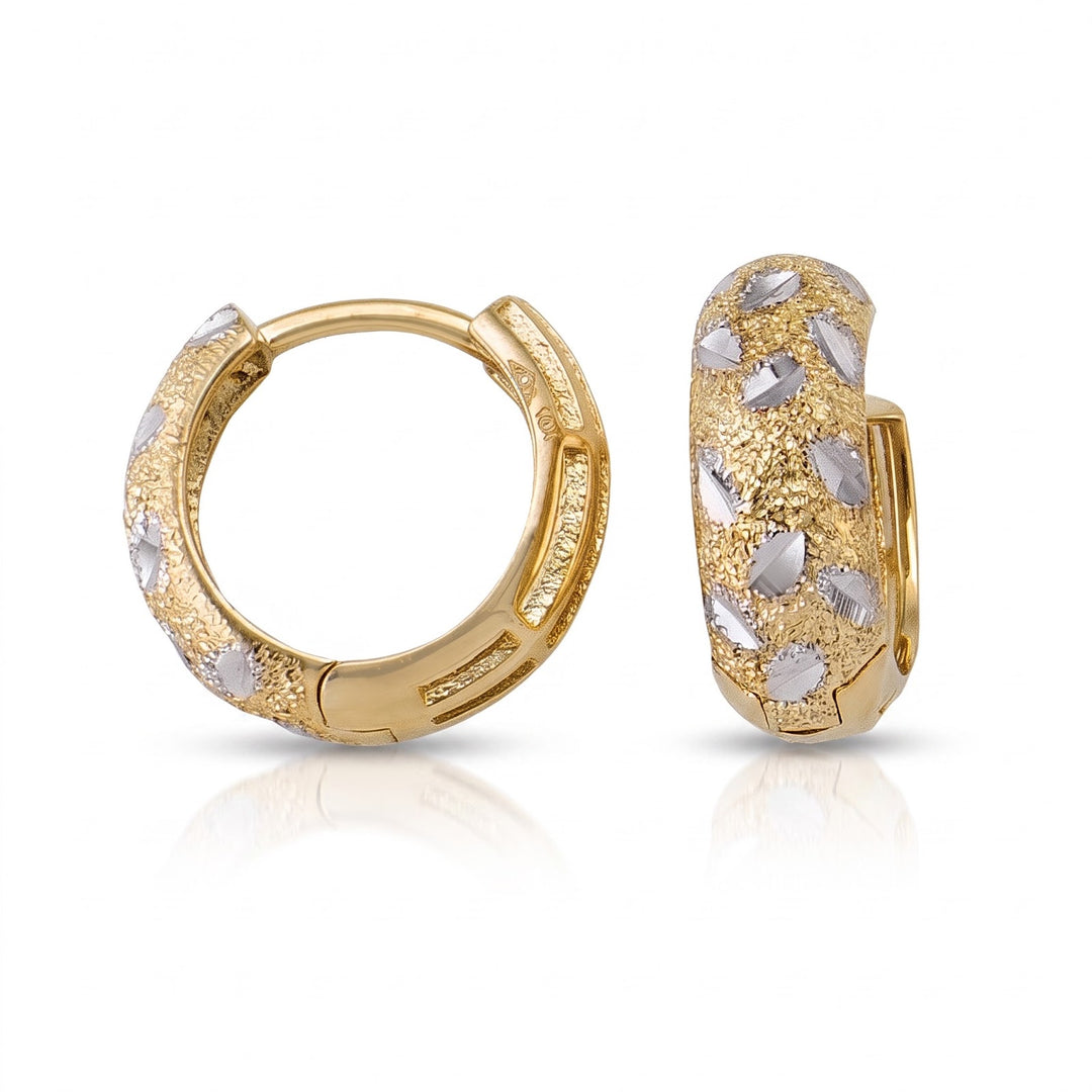 Two Tone Patterned Huggie Earrings