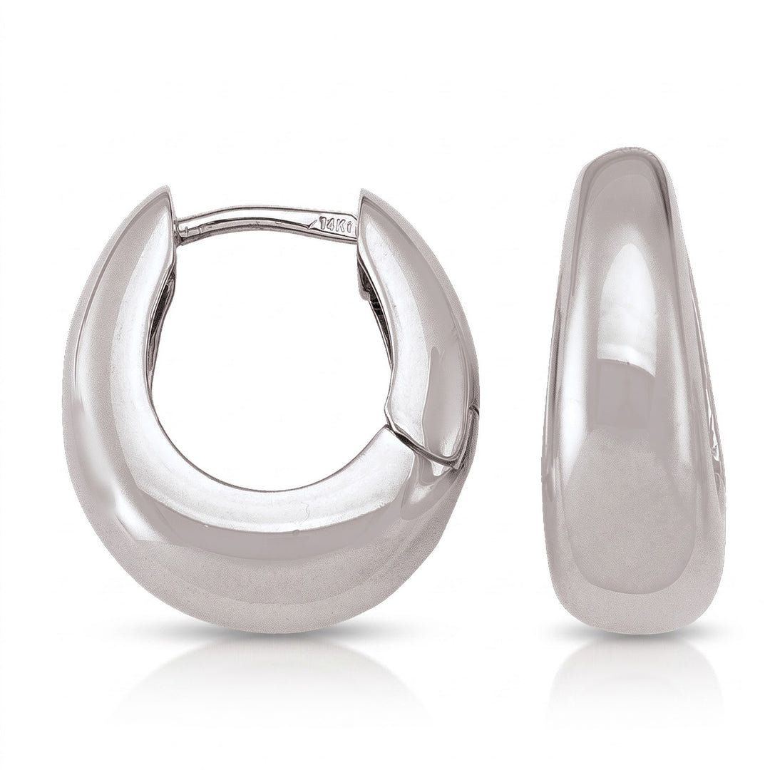 White Gold Oval Huggie Earrings