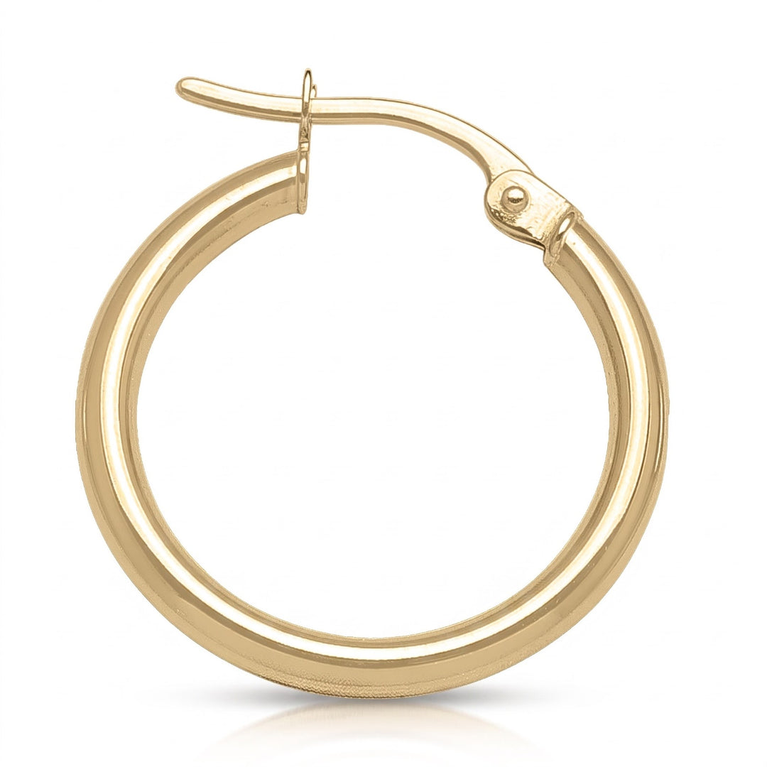 Yellow Gold High Polish Plain 2mm Tube Hoop Earrings, 18.7mm