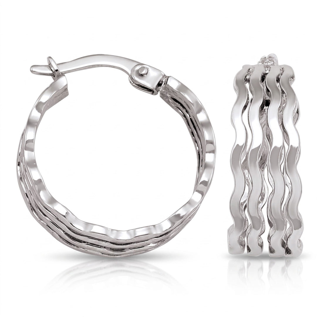 White Gold Fancy Hoop Earrings, 17mm