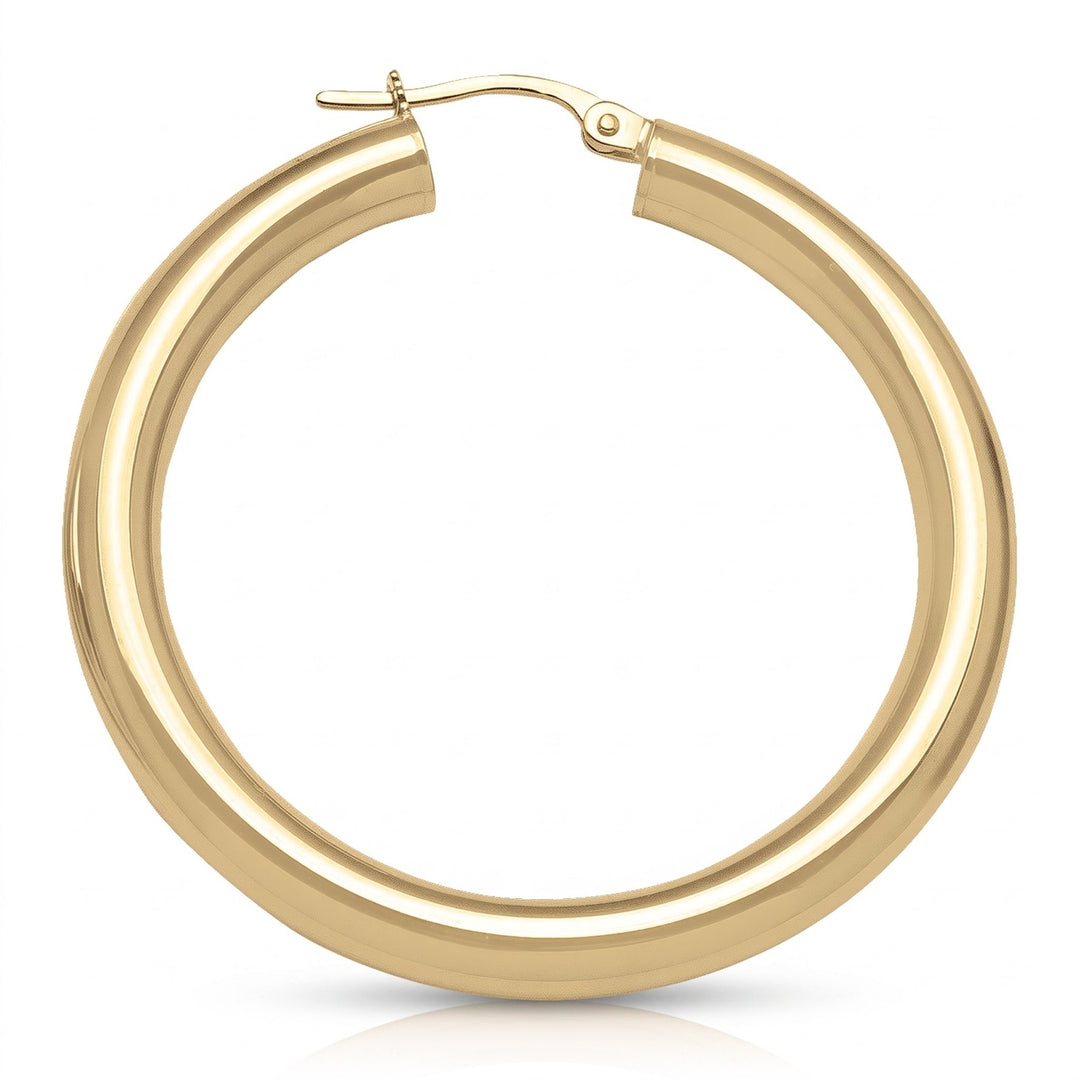 Yellow Gold High Polish Plain 4mm Tube Hoop Earrings, 38mm