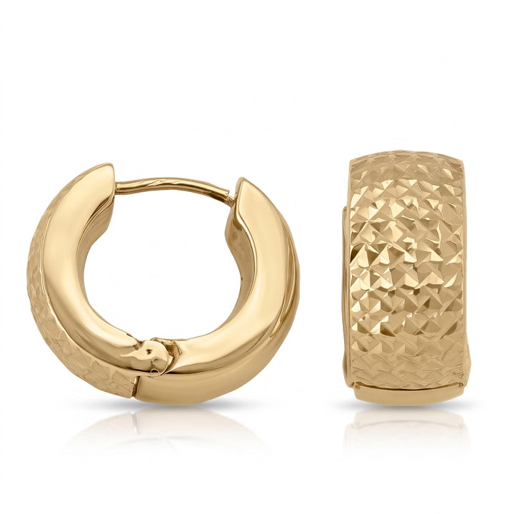 Yellow Gold Diamond Cut Domed Huggie Earrings