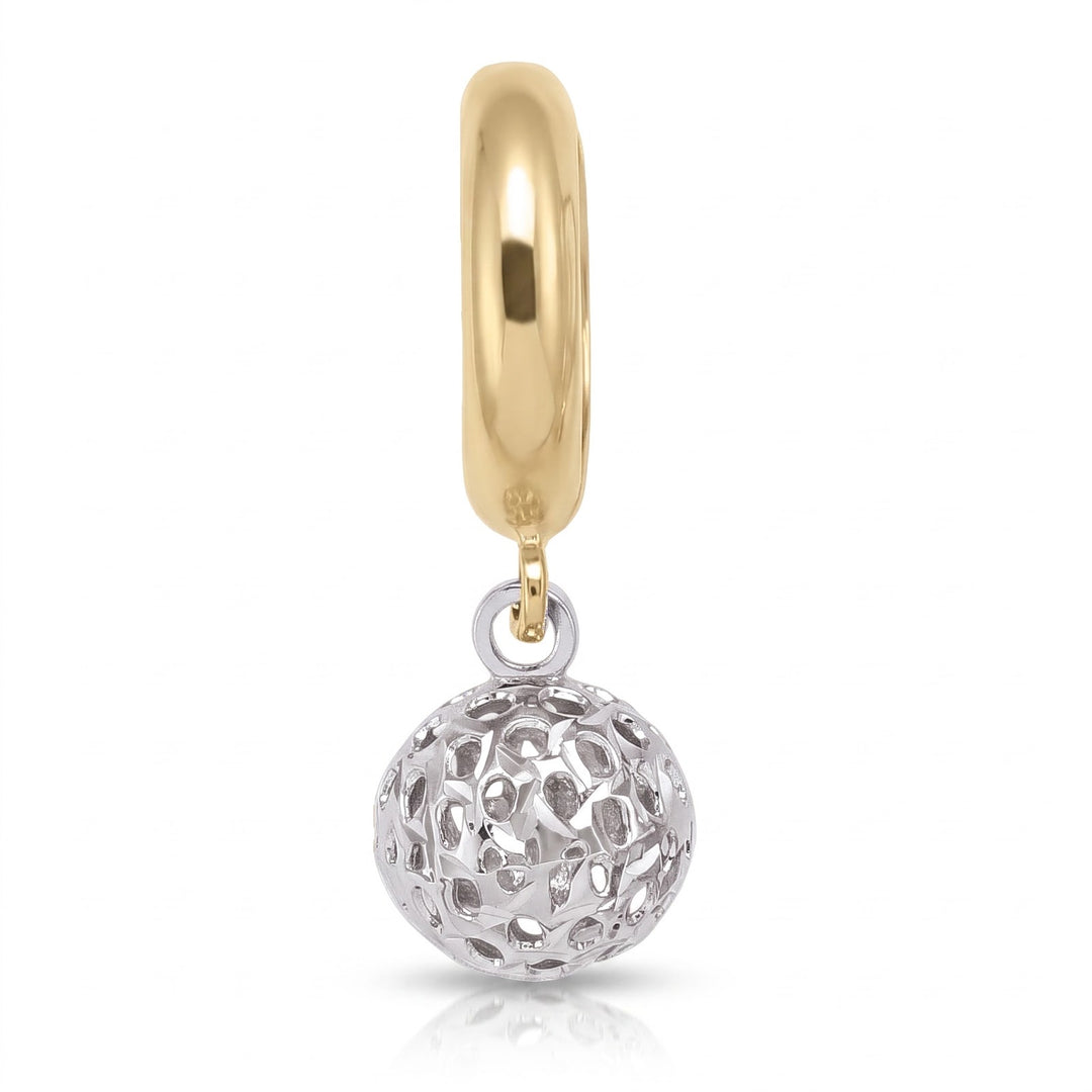 Two Tone Fancy Diamond Cut Drop Ball Earrings