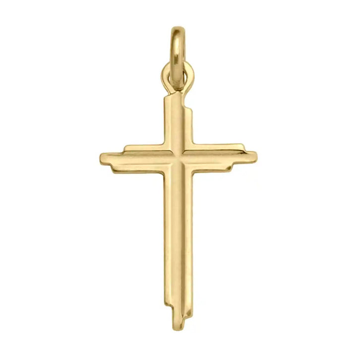 Stepped Latin Yellow Gold Cross Pendant on white background