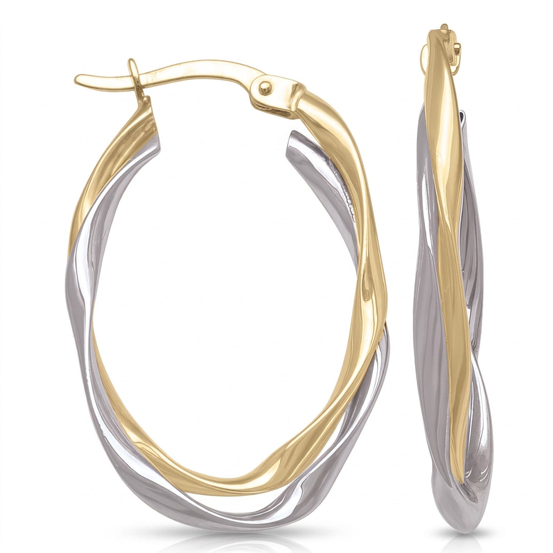 Two Tone Oval Fancy Hoop Earrings, 19.4mm