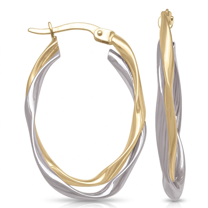 Two Tone Oval Fancy Hoop Earrings, 19.4mm