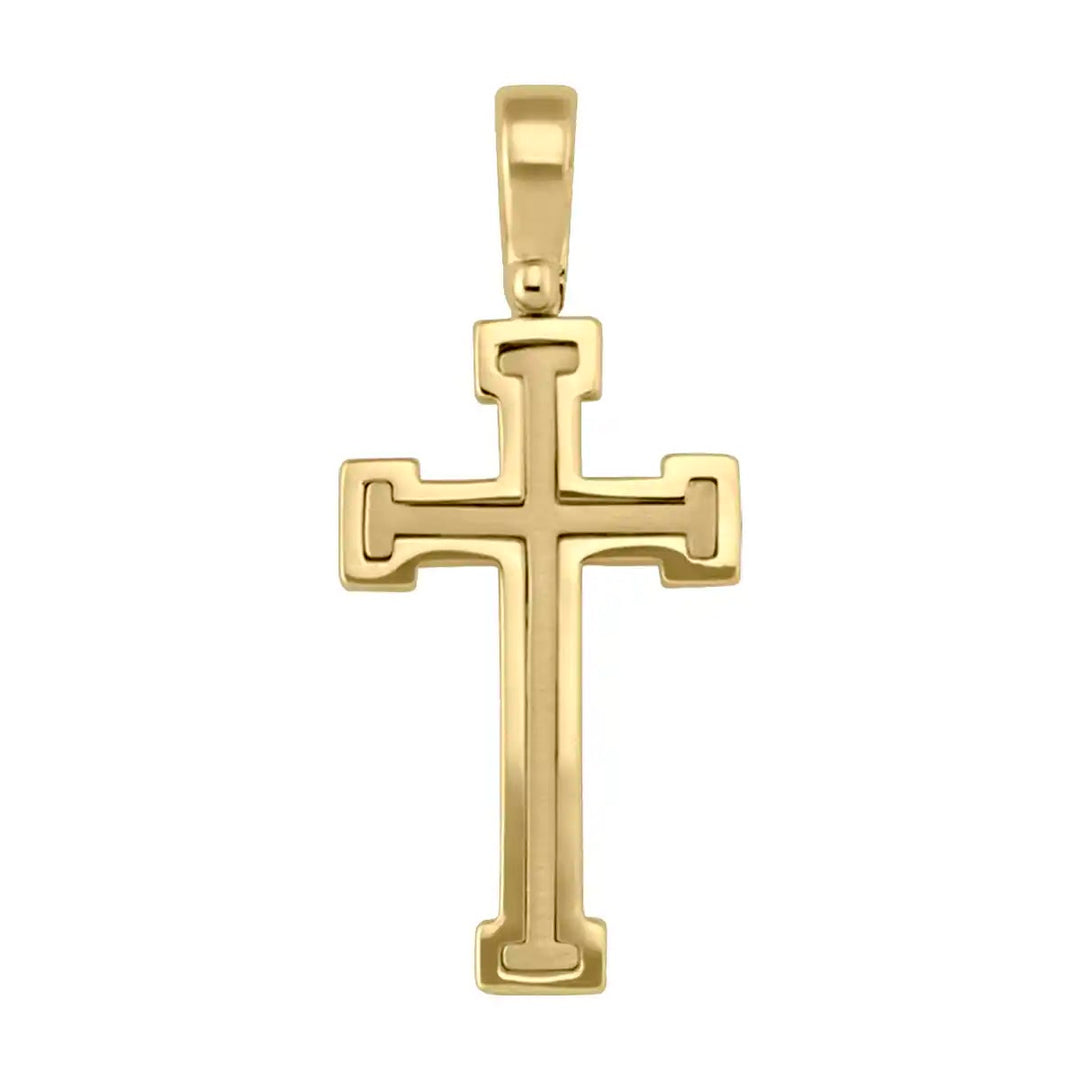 Framed Latin Yellow Gold Cross Pendant on white background