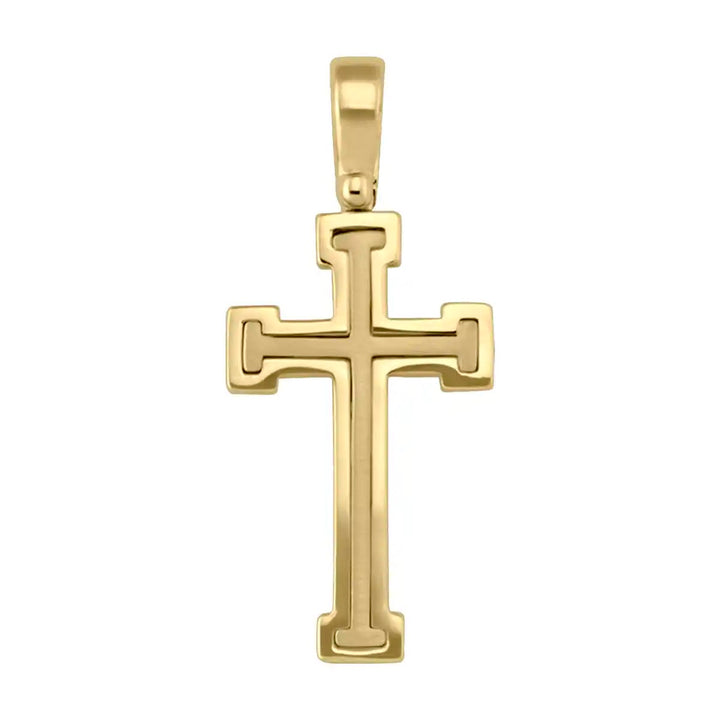 Framed Latin Yellow Gold Cross Pendant on white background