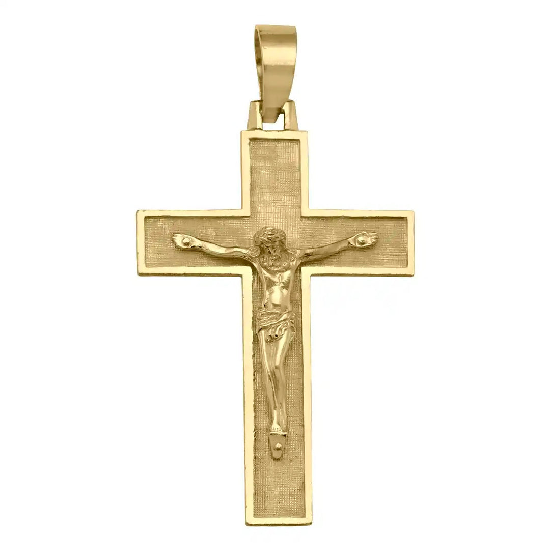 Latin Crucifix Yellow Gold Cross Pendant on white background