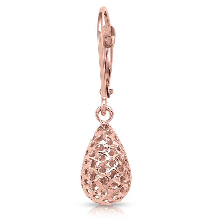 Pink Gold Fancy Diamond Cut Tear Drop Earrings