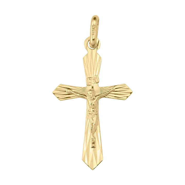 Flared Crucifix Yellow Gold Cross Pendant on white background