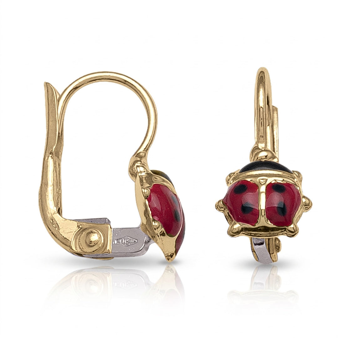 Yellow Gold Lady Bug French Back Earrings