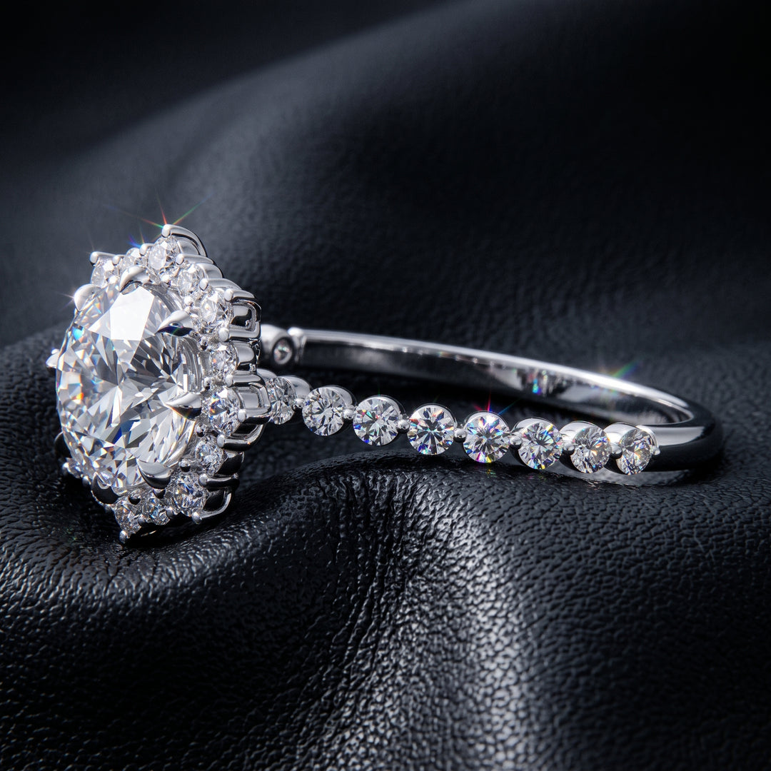 1 CT Round Moissanite Halo Engagement Ring, 14K White Gold