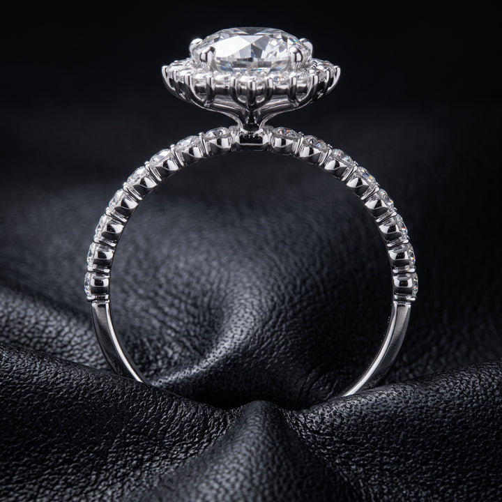 1 CT Round Moissanite Halo Engagement Ring, 14K White Gold