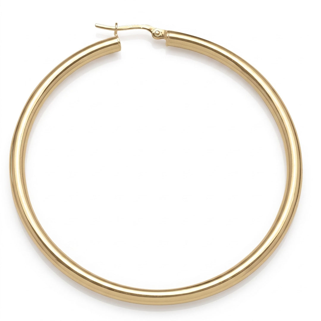 Yellow Gold High Polish Plain 3mm Tube Hoop Earrings, 55mm