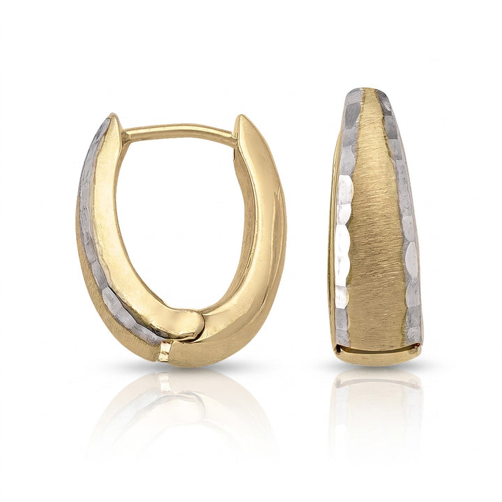 Two Tone Patterned Oval Huggie Earrings