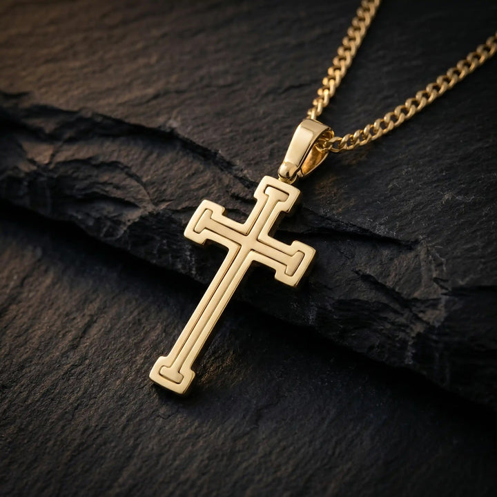 Framed Latin Yellow Gold Cross Pendant on stone